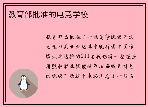 教育部批准的电竞学校